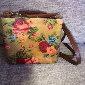 Patricia Nash Floral Crossbody Bag - Red, Pink, Blue on Tan